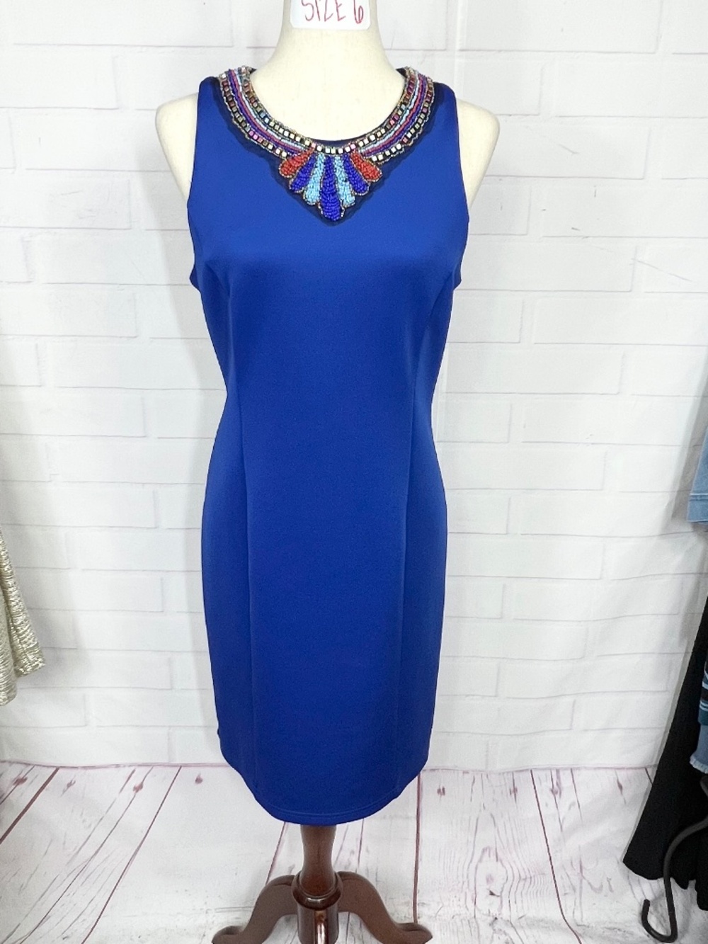 👗|•BOSTON PROPER•| Royal Blue Sleeveless Midi Dress Beaded Jeweled Neck Size 10